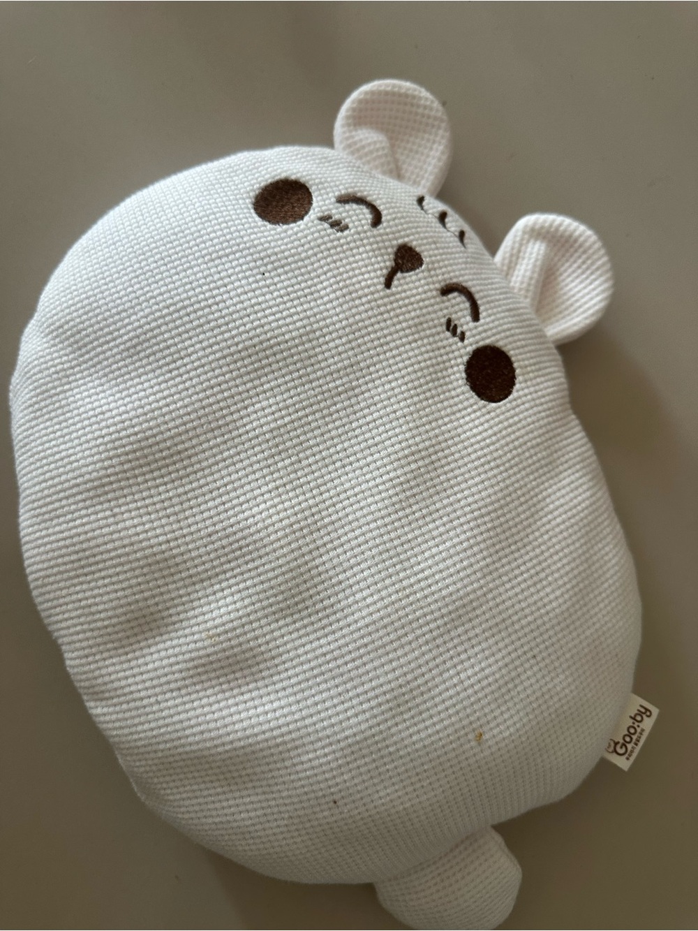 White Plush Bear-Shaped Decorative Pillow with Embroidered Face
